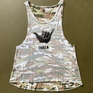 Roxy Hawaiian Camo Shaka Tank Hang Loose Surfer Top